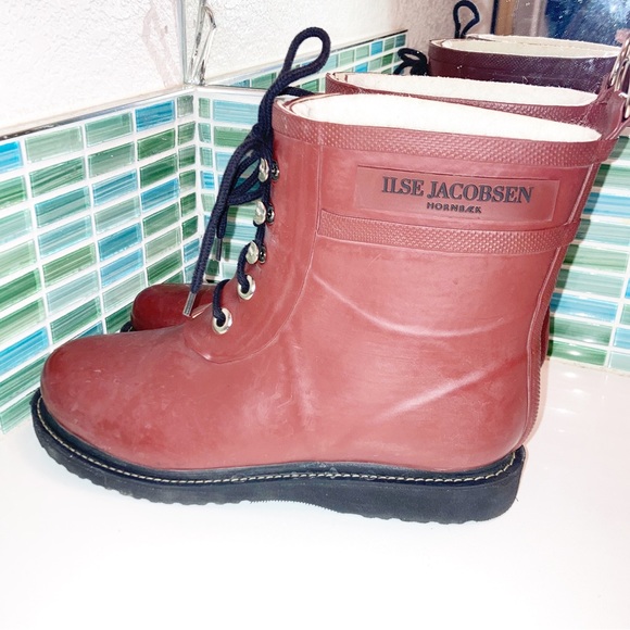 NWOT ILSE JACOBSEN hornbæk Short Rubber Rain Boots Lined Brick Red SZ: 9 (39) - Picture 13 of 15